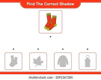 Find the correct shadow. Find and match the correct shadow of Socks. Educational children game, printable worksheet, vector illustration