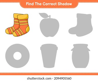 Find the correct shadow. Find and match the correct shadow of Socks. Educational children game, printable worksheet, vector illustration