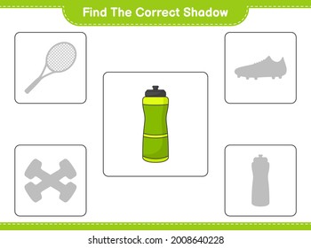 Find the correct shadow. Find and match the correct shadow of Sport Water Bottle. Educational children game, printable worksheet, vector illustration