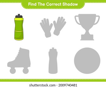 Find the correct shadow. Find and match the correct shadow of Sport Water Bottle. Educational children game, printable worksheet, vector illustration