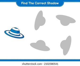 Find the correct shadow. Find and match the correct shadow of Summer Hat. Educational children game, printable worksheet, vector illustration