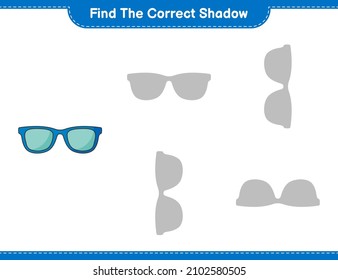 Find the correct shadow. Find and match the correct shadow of Sunglasses. Educational children game, printable worksheet, vector illustration