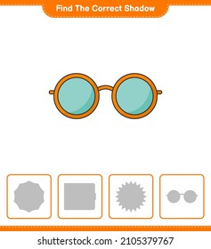Find the correct shadow. Find and match the correct shadow of Sunglasses. Educational children game, printable worksheet, vector illustration