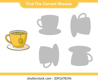 Find the correct shadow. Find and match the correct shadow of Tea Cup. Educational children game, printable worksheet, vector illustration