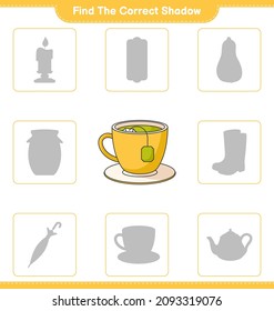 Find the correct shadow. Find and match the correct shadow of Tea Cup. Educational children game, printable worksheet, vector illustration