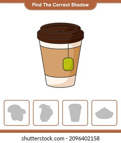 Find the correct shadow. Find and match the correct shadow of Tea Cup. Educational children game, printable worksheet, vector illustration