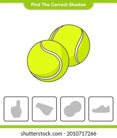 Find the correct shadow. Find and match the correct shadow of Tennis Ball. Educational children game, printable worksheet, vector illustration