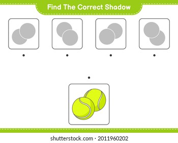 Find the correct shadow. Find and match the correct shadow of Tennis Ball. Educational children game, printable worksheet, vector illustration
