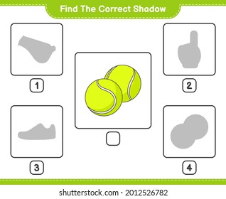 Find the correct shadow. Find and match the correct shadow of Tennis Ball. Educational children game, printable worksheet, vector illustration