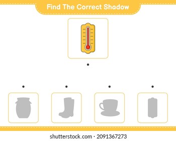 Find the correct shadow. Find and match the correct shadow of Thermometer. Educational children game, printable worksheet, vector illustration