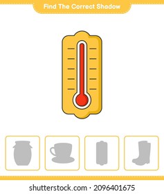 Find the correct shadow. Find and match the correct shadow of Thermometer. Educational children game, printable worksheet, vector illustration