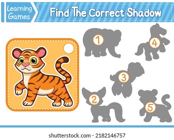 Find The Correct Shadow Find And Match The Correct Shadow Of Tiger. Kids Educational Game. Printable Worksheet Vector Illustration. Children Learning Game