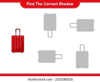 Find the correct shadow. Find and match the correct shadow of Travel Bag. Educational children game, printable worksheet, vector illustration