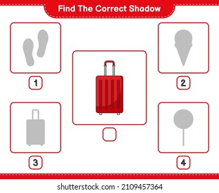 Find the correct shadow. Find and match the correct shadow of Travel Bag. Educational children game, printable worksheet, vector illustration