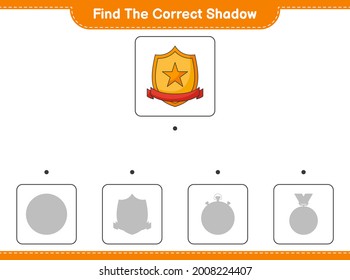 Find the correct shadow. Find and match the correct shadow of Trophy. Educational children game, printable worksheet, vector illustration