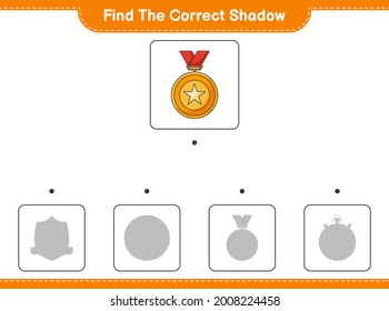 Find the correct shadow. Find and match the correct shadow of Trophy. Educational children game, printable worksheet, vector illustration