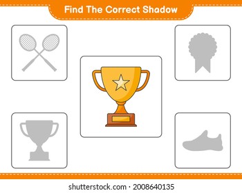 Find the correct shadow. Find and match the correct shadow of Trophy. Educational children game, printable worksheet, vector illustration