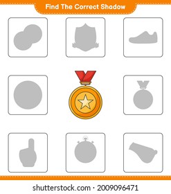 Find the correct shadow. Find and match the correct shadow of Trophy. Educational children game, printable worksheet, vector illustration