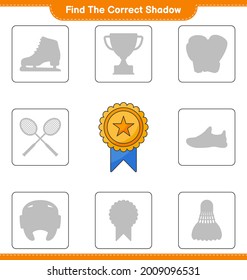 Find the correct shadow. Find and match the correct shadow of Trophy. Educational children game, printable worksheet, vector illustration