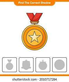 Find the correct shadow. Find and match the correct shadow of Trophy. Educational children game, printable worksheet, vector illustration