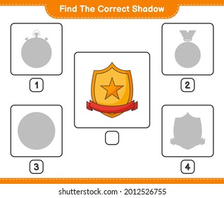 Find the correct shadow. Find and match the correct shadow of Trophy. Educational children game, printable worksheet, vector illustration