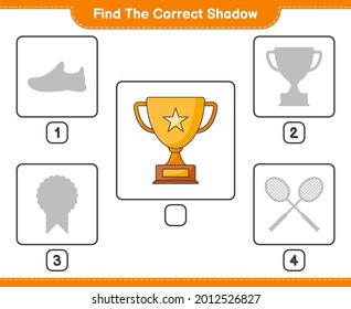 Find the correct shadow. Find and match the correct shadow of Trophy. Educational children game, printable worksheet, vector illustration