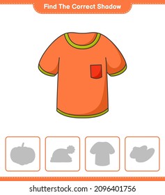 Find the correct shadow. Find and match the correct shadow of T-shirt. Educational children game, printable worksheet, vector illustration