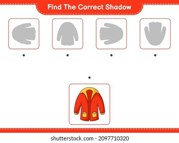 Find the correct shadow. Find and match the correct shadow of Warm Clothes. Educational children game, printable worksheet, vector illustration