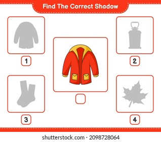 Find the correct shadow. Find and match the correct shadow of Warm Clothes. Educational children game, printable worksheet, vector illustration