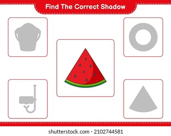 Find the correct shadow. Find and match the correct shadow of Watermelon. Educational children game, printable worksheet, vector illustration