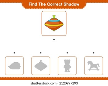Find the correct shadow. Find and match the correct shadow of Whirligig Toy. Educational children game, printable worksheet, vector illustration