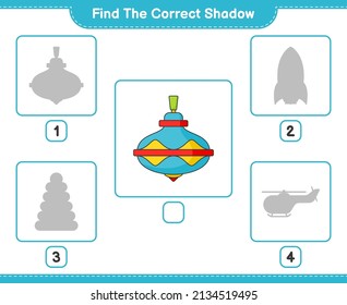 Encuentra la sombra correcta. Encuentra y coincide con la sombra correcta de Whirligig Toy. Juego infantil educativo, hoja de cálculo imprimible, ilustración vectorial