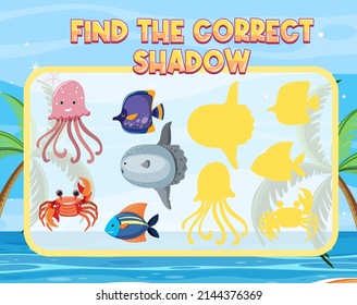 Find the correct shadow, shadow match worksheet for kindergarten student illustration