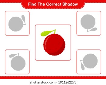 Find the correct shadow. Find and match the correct shadow of Yumberry. Educational children game, printable worksheet, vector illustration