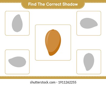 Find the correct shadow. Find and match the correct shadow of Zapote. Educational children game, printable worksheet, vector illustration