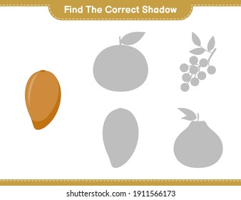 Find the correct shadow. Find and match the correct shadow of Zapote. Educational children game, printable worksheet, vector illustration