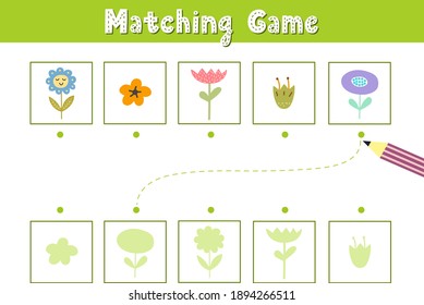 Encuentra la sombra correcta. Juego de juego de pareja con flores adorables. Página de actividades divertidas para los niños. Busca en el rompecabezas de la silueta. Ilustración del vector