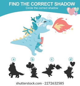 Find the correct shadow. Matching shadow game for children. Worksheet for kid. Educational printable worksheet. Vector illustration.