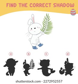 Encuentra la sombra correcta. Juego en la sombra para niños. Hoja de trabajo para niños. Hoja de cálculo imprimible educativa. Ilustración vectorial.