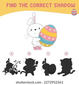 Find the correct shadow. Matching shadow game for children. Worksheet for kid. Educational printable worksheet. Vector illustration.