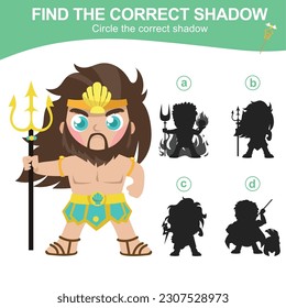 Find the correct shadow. Matching shadow game for children. Worksheet for kid. Educational printable worksheet. Vector illustration.