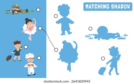 Find the correct shadow. Matching shadow game for children. Worksheet for kid. Educational printable worksheet