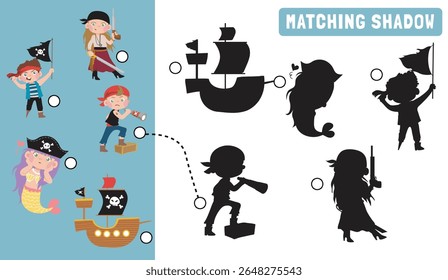 Find the correct shadow. Matching shadow game for children. Worksheet for kid. Educational printable worksheet