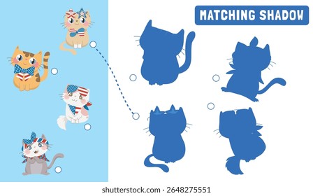 Find the correct shadow. Matching shadow game for children. Worksheet for kid. Educational printable worksheet