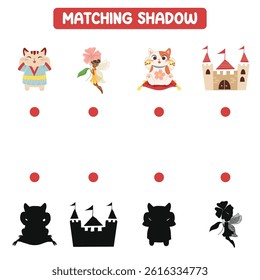 Find the correct shadow. Matching image with shadow. Worksheet for kid. Educational printable worksheet.