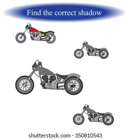 Find the correct shadow (  motorcycle ) for children. Vector illustration.
