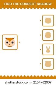 Find the correct shadow Owl face. Worksheet for kids