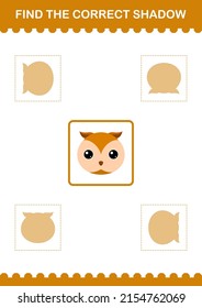 Find the correct shadow Owl face. Worksheet for kids