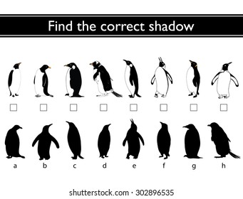 Find the correct shadow (penguin). Match the pictures of penguins to their shadows.