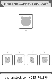Find the correct shadow Pig face. Worksheet for kids